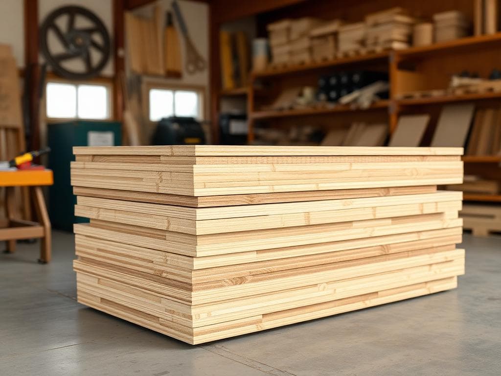 Timber and plywood stacked inside the Ravi Ratna Enterprises store